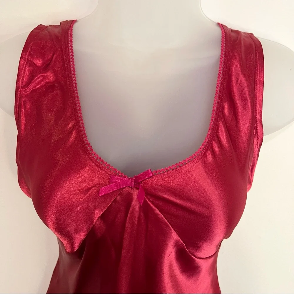Vintage Y2K Old Navy Top L Pink Satin Babydoll Empire Waist Tie Bow V Neck